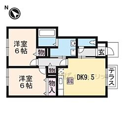 レイクビュー 1階2DKの間取り