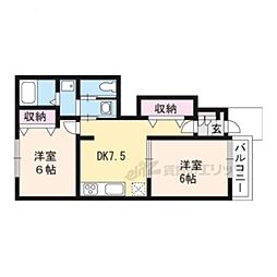 アネックスI 1階2DKの間取り