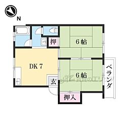 JR東海道・山陽本線 瀬田駅 徒歩10分の賃貸アパート 2階2DKの間取り