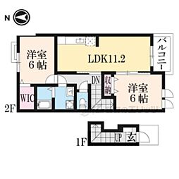 JR草津線 貴生川駅 徒歩25分の賃貸アパート 2階2LDKの間取り