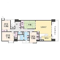 リーデンススクエア栗東 1101 11階4LDKの間取り