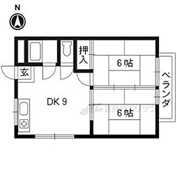 ハイツ琵琶 11 1階2DKの間取り
