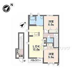 シャトーサイド 2階2LDKの間取り