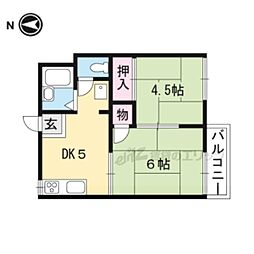 ベルドール膳所 2階2Kの間取り