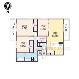 D-ROOM平井C棟 3階3LDKの間取り