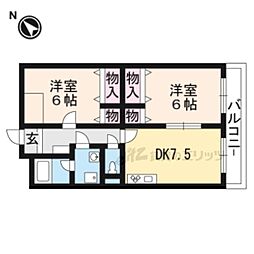 JR東海道・山陽本線 草津駅 徒歩22分の賃貸マンション 4階2DKの間取り