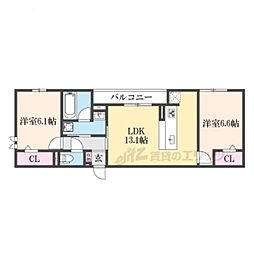 D-ROOM 大橋 2LDKの間取図画像