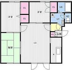 メイユール喜寿B 3LDKの間取図画像