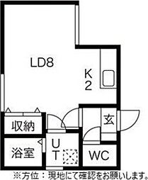 レーベルシャトー菊水 1Kの間取図画像