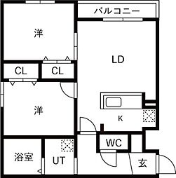 札幌市中央区北九条西18丁目マンション 2LDKの間取図画像