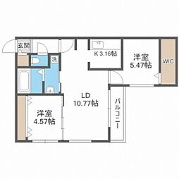シェル山鼻 2LDKの間取図画像
