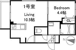 INFINITY南8条 1LDKの間取図画像