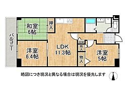 ユニハイム平野北 3LDKの間取図画像