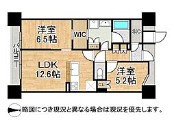 グランアッシュ八尾山本 2LDKの間取図画像
