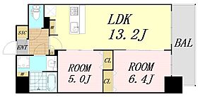 大阪府大阪市中央区南新町2丁目（賃貸マンション2LDK・7階・54.04㎡） その2