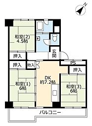 UR都市機構東札幌六条団地3号棟 3DKの間取図画像