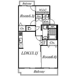 名古屋市営鶴舞線 平針駅 徒歩5分の賃貸マンション 2階2LDKの間取り