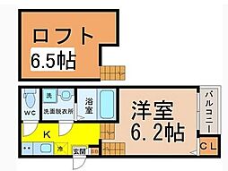 名古屋市営名城線 茶屋ヶ坂駅 徒歩9分の賃貸アパート 2階1SKの間取り