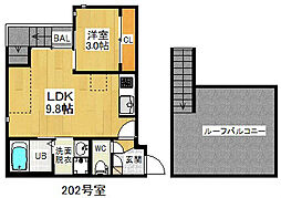 名古屋市営名城線 茶屋ヶ坂駅 徒歩7分の賃貸アパート 2階1LDKの間取り