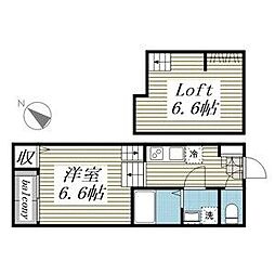 JR中央本線 新守山駅 徒歩5分の賃貸アパート 2階1SKの間取り