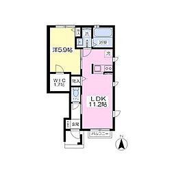 ベルソレイユ春岡A 1LDKの間取図画像