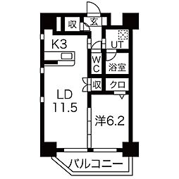 フォンターナ名昭 1LDKの間取図画像