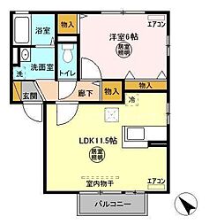 フルール・　ロメリア 1階1LDKの間取り