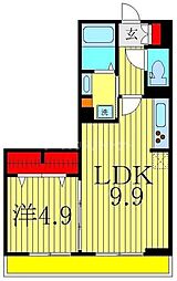 フェリーチェおおたかの森II 2階1LDKの間取り