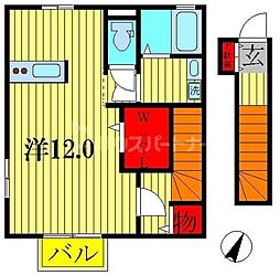 リトルアイランドIII 2階ワンルームの間取り