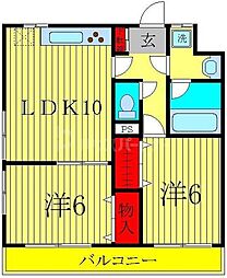 オークレア 2階2LDKの間取り