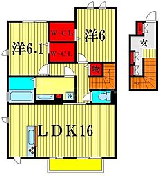 フェリエII 2階2LDKの間取り