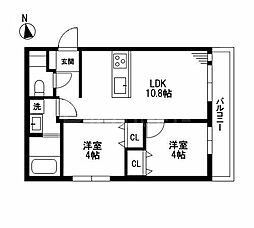 ミア流山 1階2LDKの間取り