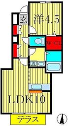 ベルリード若葉台 1階1LDKの間取り