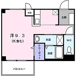 カーサ・アウローラ 2階ワンルームの間取り