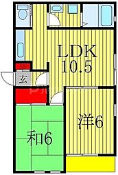 都ハイツ 1階2LDKの間取り