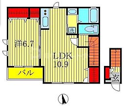 あけぼのサンハイツ 2階1LDKの間取り
