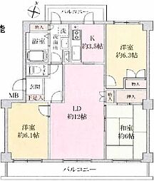 キャッスル北柏 3階3LDKの間取り