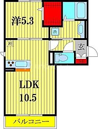 フルールおおたかの森 2階1LDKの間取り