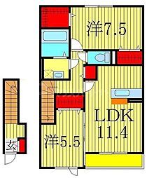 クリアシーズンズＣ 2階2LDKの間取り