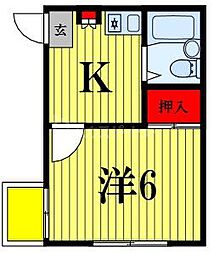 グランドソレイユ 2階1Kの間取り