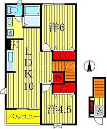 サニーキュート 2階2LDKの間取り