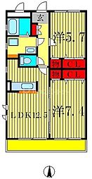 ブライトリィII 1階2LDKの間取り