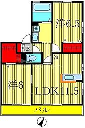 リビングタウンみずきC 1階2LDKの間取り