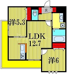 フィカーサ柏の葉 1階2LDKの間取り