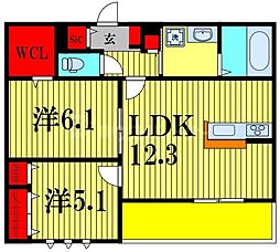 フィカーサ柏の葉 1階2LDKの間取り