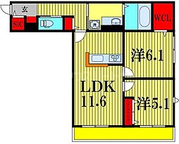フィカーサ柏の葉 3階2LDKの間取り