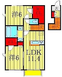 シェソワＩＩＥ棟 2階2LDKの間取り