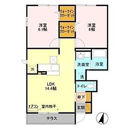 ウィルビューF 2LDKの間取図画像