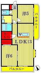 サムソンコート 2LDKの間取図画像