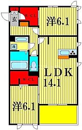 リシェス1 2LDKの間取図画像